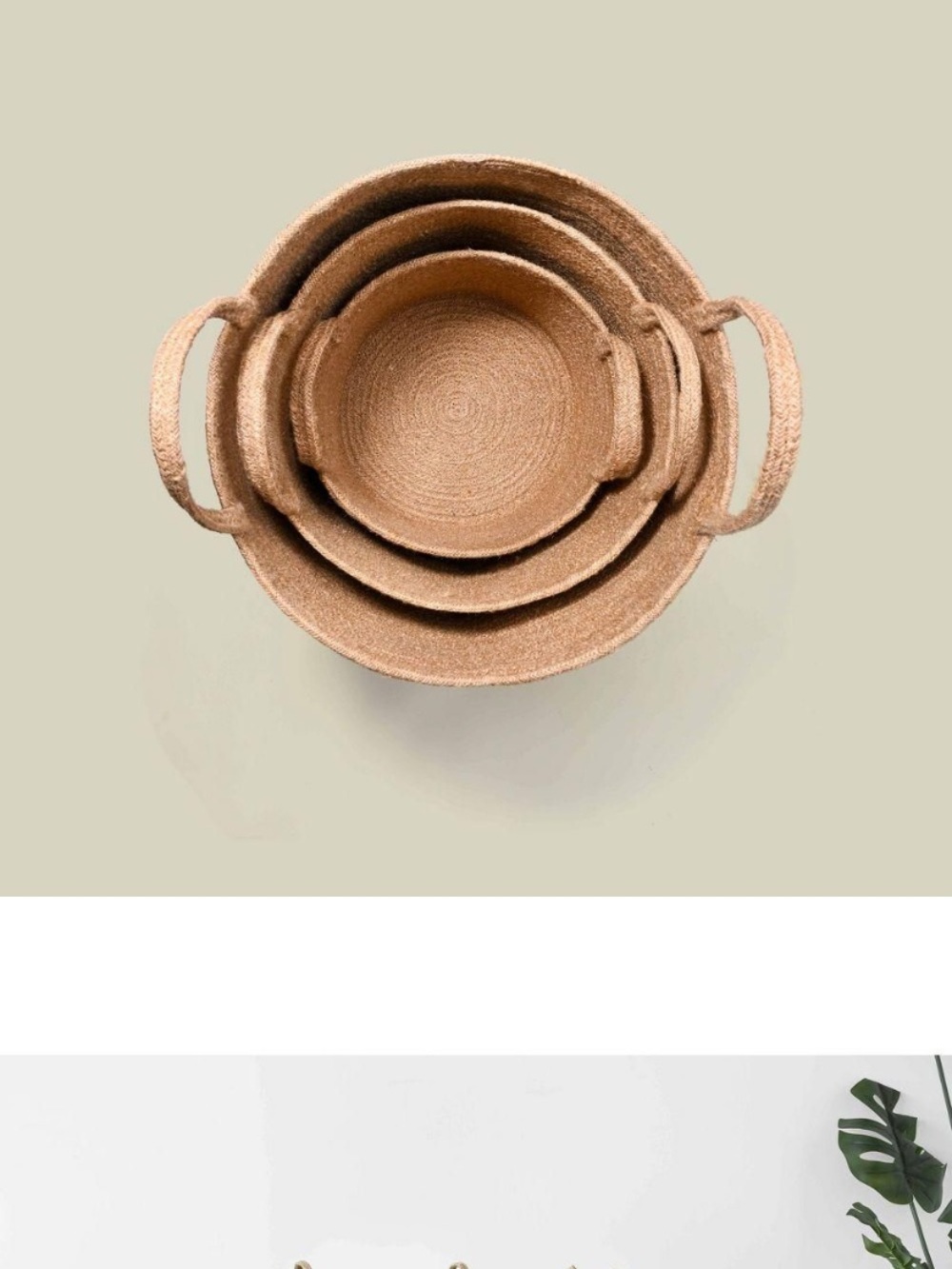 NIB Natural Woven Storage Baskets with Handles - Set of 3. Jute baskets - Picture 2 of 8